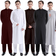 Vente chaude nouveau modèle abaya en kimono de couleur pure de dubaï ensemble hommes saoudienne abaya